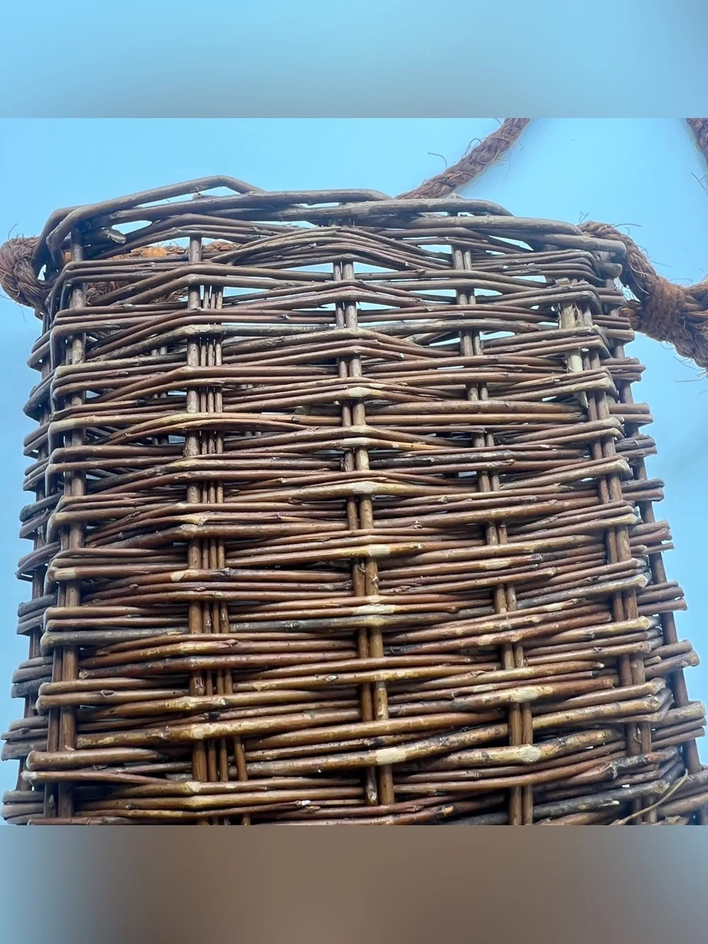 Brown Wicker Woven door basket outdoors bag purse with rope handle